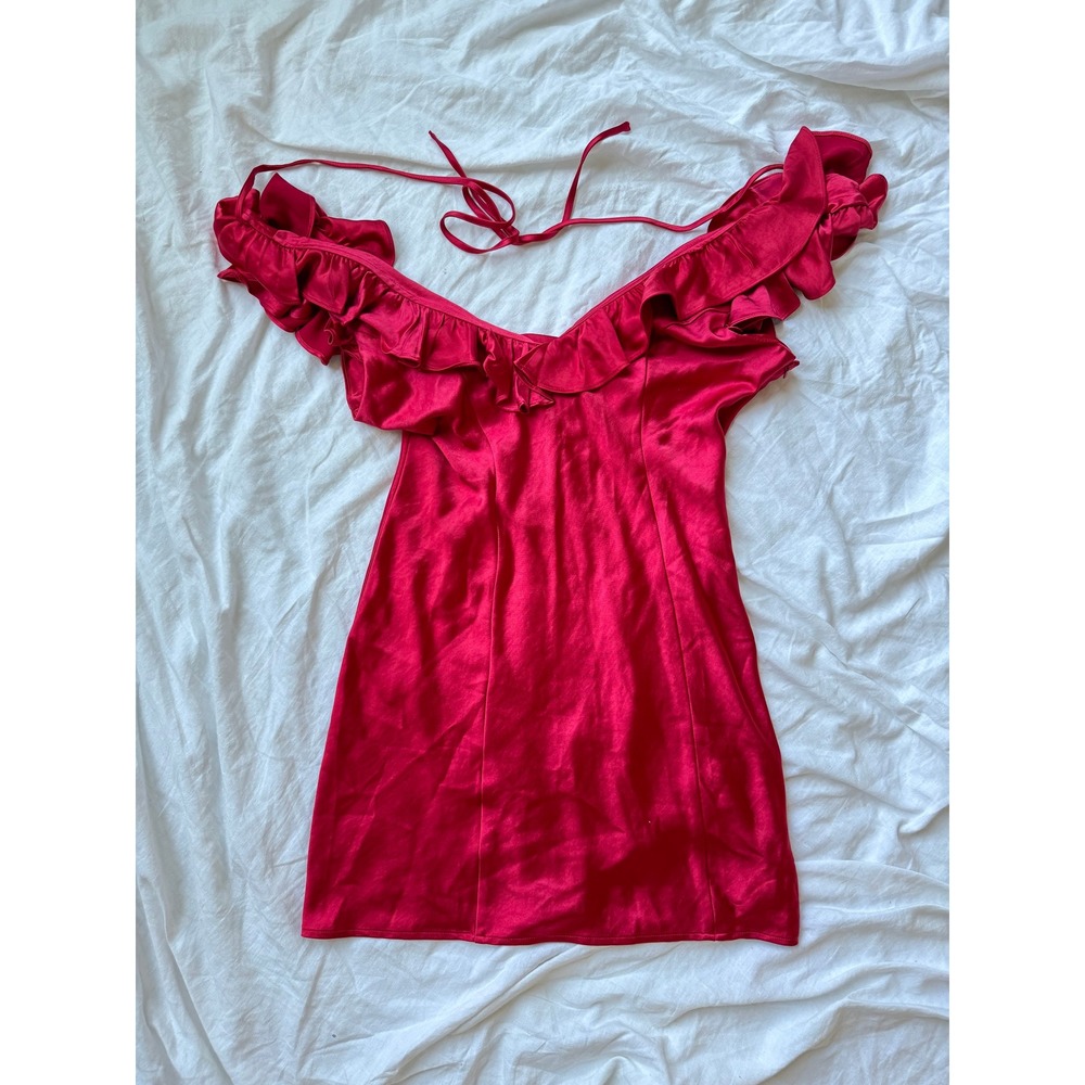 Princess Polly Butacup Frill Mini Dress Red Satin Ruffle V-Neck US 10 NWT - Picture 7 of 7